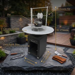 Parrilla Modular de Acero Corten Premium con Asador Giratorio Automático, Almacenamiento de Leña, Recolector de Cenizas y Olla para Cocinar - Product Image 3