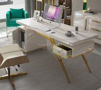 Meja dan Kursi Kantor Rumah Mewah Modern dengan Permukaan Batu Marmer, Meja Kerja Komputer MDF, Meja Kantor Bos, Perabotan
