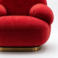 Fauteuil d'appoint moderne en tissu rouge, canapé simple incurvé, fauteuil de détente avec base en métal doré pour salon