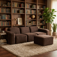 Canapé Chaise Longue à Trois Modules de Style Nordique avec Cadre en Bois et Revêtement en Tissu Éponge pour Salon, Hôtel, Salle à Manger, Villa