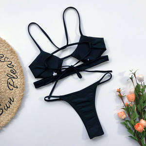 Nuovo stile spiaggia costumi da bagno su misura due pezzi <span class=keywords><strong>Bikini</strong></span> set giovani ragazze costume da bagno cravatta Sexy <span class=keywords><strong>Bikini</strong></span> solido per le donne - Product Image 6