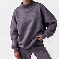 Sweat-shirt à col montant pour femme avec logo personnalisé, taille XXXL, en coton molletonné brodé, coupe ample