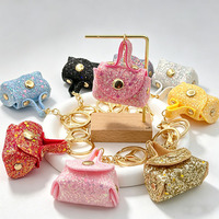 Mini sac à main pailleté en cuir avec porte-clés et fermoir métallique pour rangement d'écouteurs et décoration de sac, pendentif pour écouteurs, monnaie et sac à main