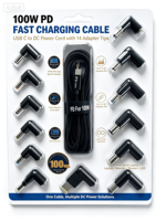 Câble de charge rapide 100W PD USB C vers DC avec 14 embouts adaptateurs tressés pour ordinateur portable et accessoires électroniques