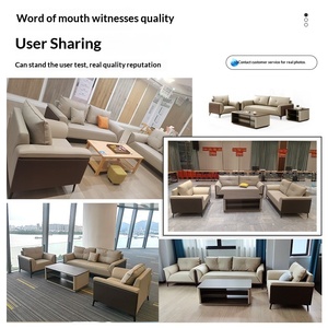 Ensemble de canapés de <span class=keywords><strong>bureau</strong></span> en cuir de luxe moderne, canapé de réception 3+1 places avec table basse, mobilier de <span class=keywords><strong>bureau</strong></span> commercial - Product Image 2