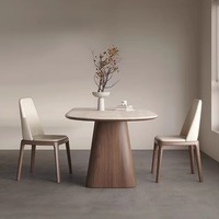 Ensemble de table à manger rectangulaire de style rétro moderne avec plateau en pierre de grotte de vent, incluant des chaises en bois de noyer noir massif pour usage domestique