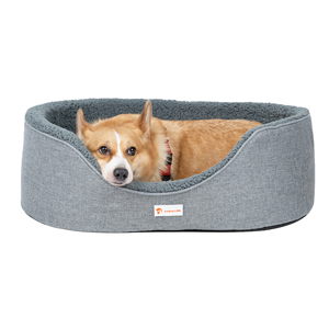 Coussin pour chien rectangulaire gris en polaire corail, doux, avec housse amovible et lavable, toutes saisons, style moderne, mousse à mémoire de forme, Water Carton - Product Image 1