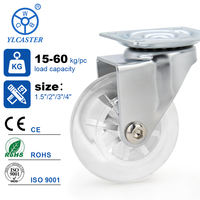 Roulettes de meubles en PU transparent de 35 mm et de 50 mm de diamètre, roulettes en silicone avec frein, vente en gros