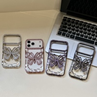 Coque de téléphone papillon en strass électroplaqué mignonne, design évidé, antichoc, protection pour iPhone 17 16 15 14 Pro Max