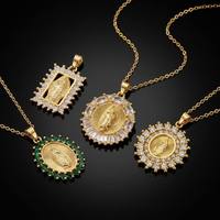 Collier personnalisé avec pendentif Vierge Marie en zircon, bijoux de mode plaqués or en gros pour femmes et hommes, colliers en zircon