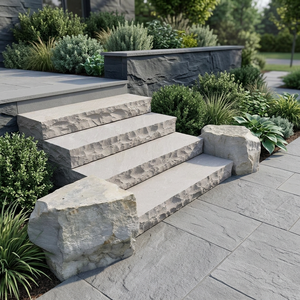 Escaliers modernes en pierre de grès blanc menthe |   Marches d'escalier en pierre naturelle indienne pour l'aménagement extérieur des villas - Product Image 1