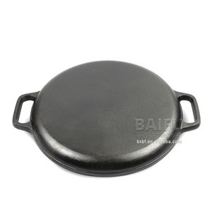 Plaque de cuisson ronde en fonte de 30 <span class=keywords><strong>cm</strong></span> x <span class=keywords><strong>35</strong></span> <span class=keywords><strong>cm</strong></span> avec poignées doubles pour crêpes, grillades et pizzas - Product Image 2