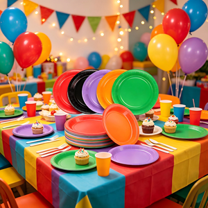 Assiettes en papier jetables multicolores en vrac, 5 couleurs vibrantes, assiettes rondes en papier solides pour les fournitures de fête d'anniversaire et de Noël - Product Image 2