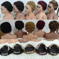 Promotion Letsfly : Perruque Pixie Bouclée 10$ avec Lace Frontale 13x4, Coupe Courte, Cheveux Brésiliens Ondulés, 100% Cheveux Humains, Vente en Gros