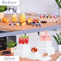 Pièce maîtresse personnalisée supports blancs table d'affichage en acrylique moniteur de buffet alimentaire contremarches