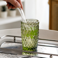 Retro Diamant-geëmbosseerde glazen tumbler 323ml, multicolor glazen beker voor ijskoffie, ijsthee, fruitsap, zelfgemaakte koude dranken