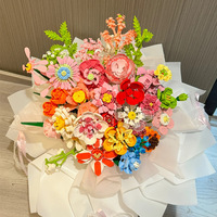 Set Blok Bangunan Plastik 40-Piece Single Stem Kompatibel Hug Bucket DIY Interlocking Flower Blocks Edukatif untuk Segala Usia