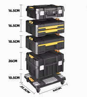 Juego de Cajas de Herramientas de Plástico Resistente para Mecánicos y Almacenamiento en Camionetas, Apilables, Impermeables, Diseño Cuadrado, Almacenamiento para Garaje