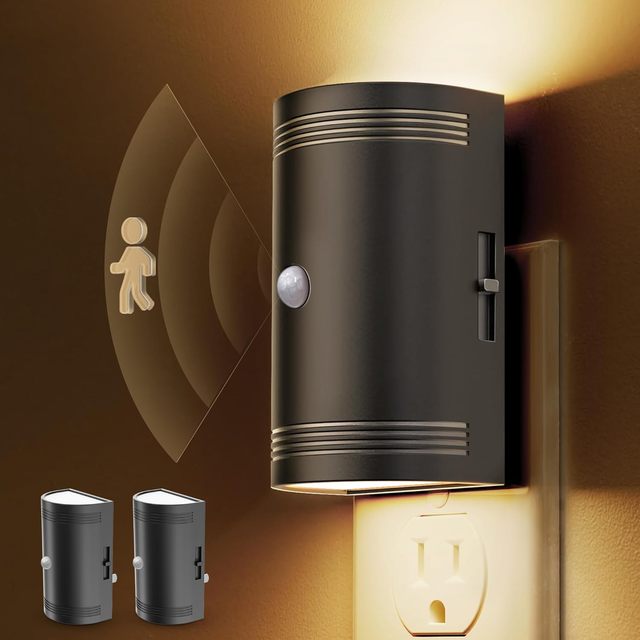 LOHAS Motion Sensor Nightlight 3000K LED Dimmable Night Lamp Black Motion Sensor 0-100LM Soft White Night Lights for Bedroom