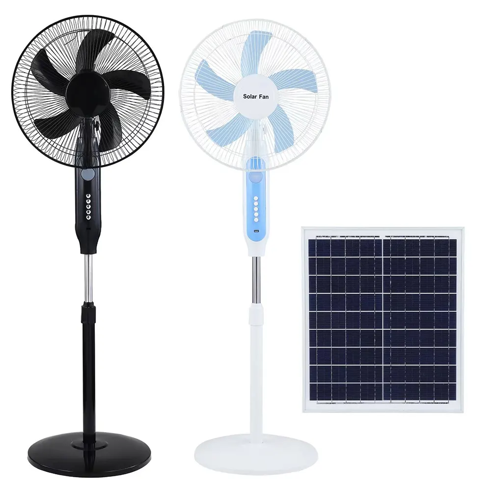 2024Hot ventes fournisseurs de ventilateurs 16ft 18 pouces portable électrique rechargeable solaire Ac Dc stand ventilateur sur pied avec lumière