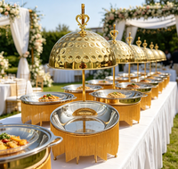 Nouveau Réchaud de Buffet Professionnel Diamant 8L en Acier Inoxydable Blanc et Doré pour Restauration, Chauffe-Plats Suspendu