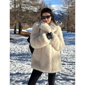 Manteau long en fausse fourrure pour femme, col à revers moelleux, veste d'hiver chaude, vêtement d'extérieur épais et duveteux, manteau tendance à manches longues - Product Image 3