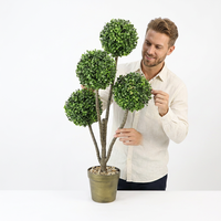 Arbre topiaire artificiel en buis à quatre boules en pot, décoration intérieure réaliste, faux vert