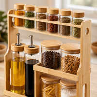 Ecologische houten kruidenrek met 12 glazen potten voor keukenkast, ingrediëntclassificatie en gemakkelijke toegang