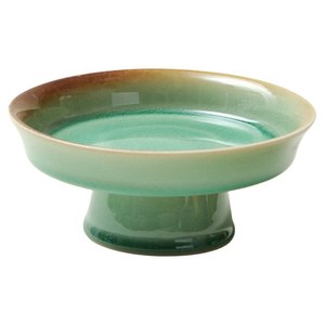 Assiette à dessert en céramique, finition craquelée verte, sur pied, pour usage domestique - Product Image 5