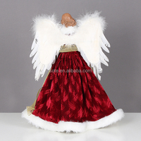 Vente chaude À La Main Vin Rouge Arbre De Noël Topper Ange Poupées Ornements Noel Figurines Avec Guirlande Ruban Pour Décorations De Noël