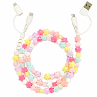 Kabel Pengisi Daya 4 in 1 Star Beaded USB Multi Charger Cord Tipe C Multi Connector Y2K Candy Phone Cable