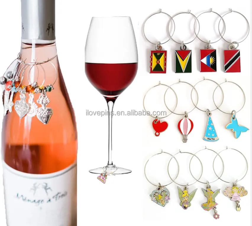 Unieke Gepersonaliseerde Party En Wedding Metal Wine Charms Wine Glass Charms Zachte Emaille Metalen Hangers