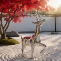 Sculpture de cerf en acier inoxydable, finition miroir polie moderne, idéale pour la décoration extérieure des jardins, parcs, places, hôtels et centres commerciaux