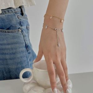 Dylam Unique Design Women Jewelry 925 Silver Link Chain Multiple Rectangle Shape 5A Zirconia CZ Pendant Link Chain Bracelet - Product Image 2