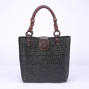 Women's Ethnic Handmade Seaweed Woven Bag Portable Shoulder Bag <b>Chains</b> Travel Holidays Beach <b>Handbag</b> with Beads Handle - Product Image 3