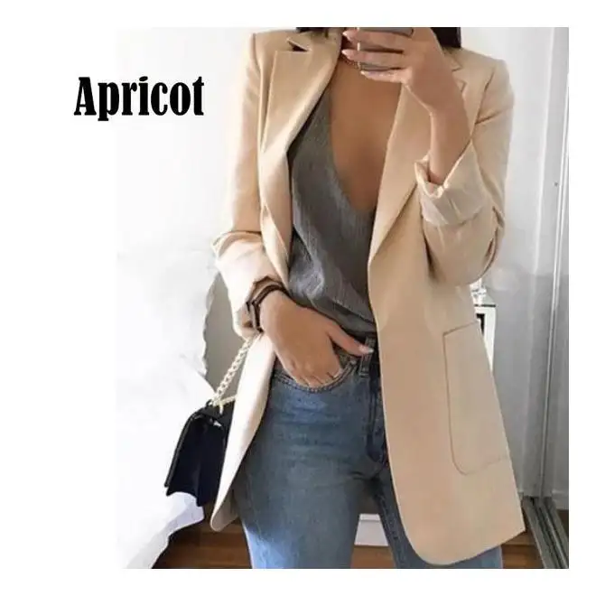 Women Thin Blazers Office Lady Casual Jacket Lapel Long Sleeve Coat Suit Slim Cardigan Solid Color Jacket Female Casual Tops