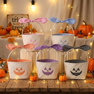 Decoraciones Temáticas de Halloween, Cesto de Tela Reutilizable de Gran Capacidad para Dulces, Cesta de Halloween con Diseño de Calabaza para Recoger Dulces - Product Image 1