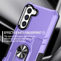 Coque de téléphone antichoc en TPU+PC avec design armure magnétique et décoration moulée pour S22/S23/S21FE, protection d'objectif caméra en forme d'œil, couleur violette