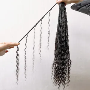 Good quality synthetic bohemian braids and human hair curls handmade natural crochet braiding hair extension