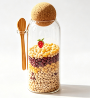Bocal de conservation moderne en verre pour grains de café et fruits, avec couvercle en bambou et cuillère, capacité 0,5-1L, idéal pour le thé - Vente en gros