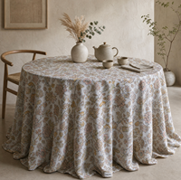 Nappe ronde florale longue jusqu'au sol, imprimé botanique rose poudré et jaune, pour mariage et banquet