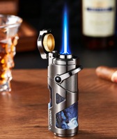 Briquet 3-en-1 au butane pour cigares et cigarettes avec allumage à bras oscillant, torche métallique coupe-vent, coupe-cigare intégré, logo personnalisé, vente en gros