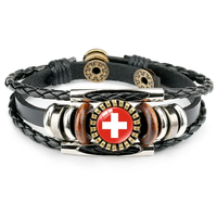 Bracelet en cuir vintage avec drapeau du Panama, drapeaux nationaux du monde, bracelet multicouche de style punk, orné de cristaux, personnalisé