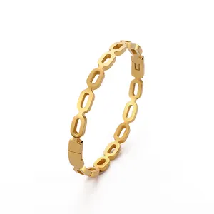 Roestvrijstalen 18K Armband Vergulde U-Vormige Mode Hoge Kwaliteit In Elkaar Grijpende Gouden Holle Armband Open Knoop High-End Vrouwen