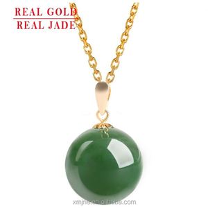 Certifié Épinards Vert Hetian Jade Vert Jade Boule Pendentif 18k Or Naturel Jade Pendentif Collier Pour Hommes Et Femmes - Product Image 1