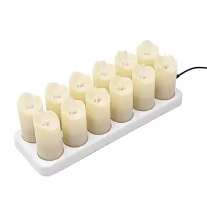 12 PCS Rechargeable Flameless Candles Realistic Warm Yellow LED Cordless Pillar Candles Electric Candle Lights with Flickering F