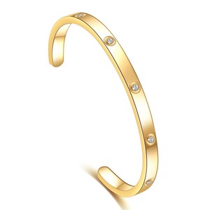Bracelet lisse couleur or acier 5 mm, serti de pierres rondes 60 mm, unisexe, cadeau bijou - Product Image 1