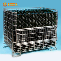 Conteneur en treillis métallique en acier pour le stockage de bouteilles de vin, pliable et empilable, pour entrepôt industriel