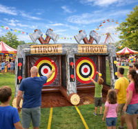 Jeu de lancer de hache gonflable à double piste, jeu sportif interactif de type carnaval, jeu de lancer sur cible gonflable pour location d'événements et de fêtes