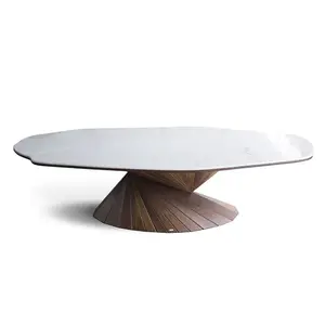 意大利著名设计师奢华白色天然大理石顶木质异形椭圆形餐桌独特的主6810座位桌